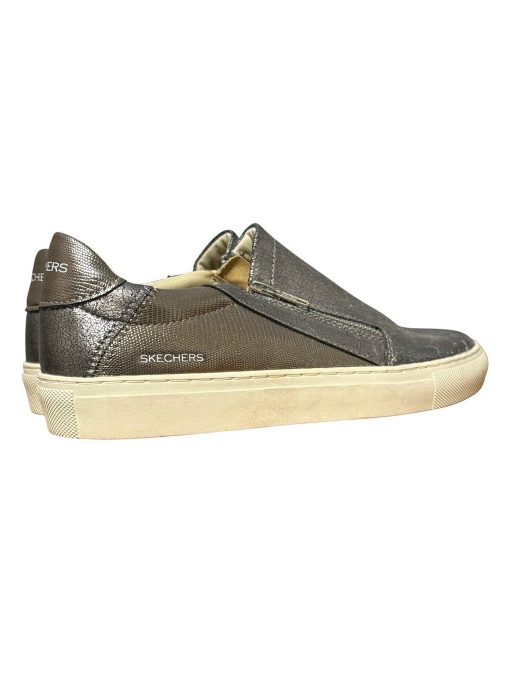 Skechers Slip On Sneakers Metallic Silver Zipper Casual Shoes Sketchers Size 7.5